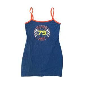 Women L UO Urban Outfitters Blue Tank Dress Race Me 79 Varsity Retro Cotton